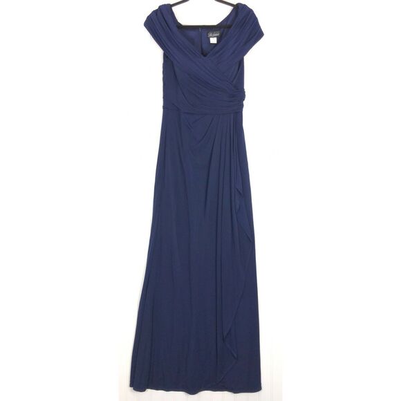 La Femme dress navy blue ruched jersey column gown - Picture 1 of 6